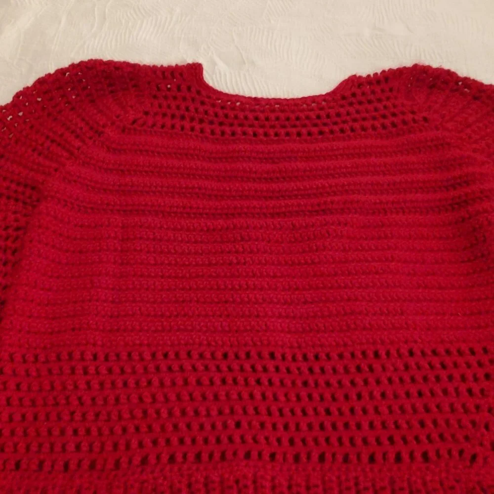 Crochet handmade red sweater, 100% acrylic.